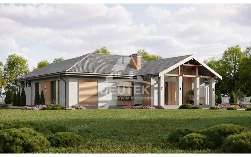 Проект загородного одноэтажного дома с баней и двумя террасами - LK-301