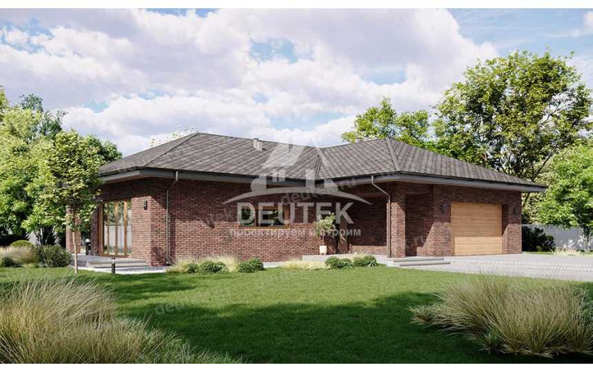 Проект квадратного одноэтажного дома с двухместным гаражом - LK-310