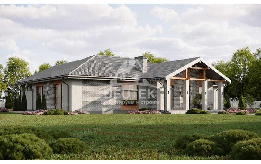 Проект загородного одноэтажного дома с баней и двумя террасами - LK-312