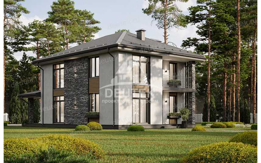 Проект загородного двухэтажного дома с большими окнами - LK-319