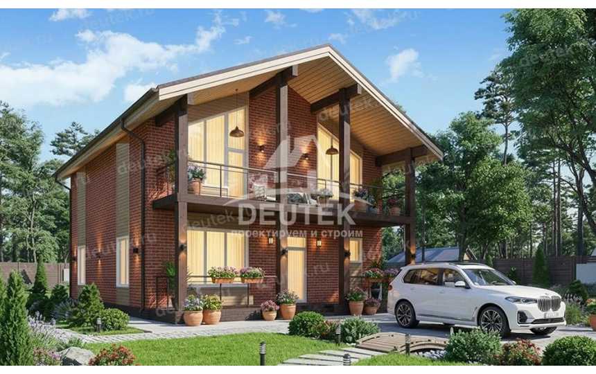 Проект жилого двухэтажного дома с большими окнами - LK-335