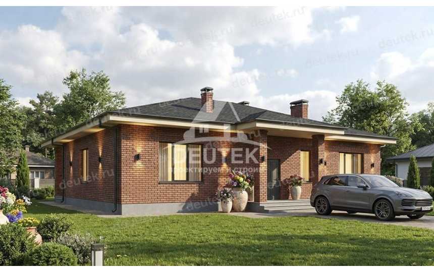 Проект квадратного одноэтажного дома с террасой - LK-368