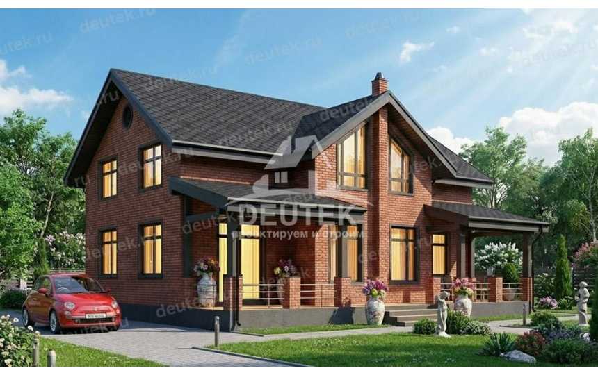 Проект загародного двухэтажного дома с большими окнами - LK-479