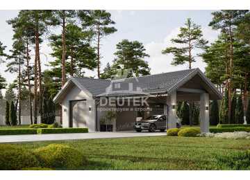 Проект современного одноместного гаража с навесом для автомобиля - LK-303