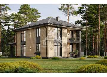 Проект узкого двухэтажного дома с большими окнами - LK-304