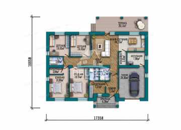 Проект квадратного одноэтажного дома с одноместным гаражом - LK-315