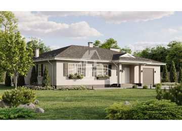 Проект квадратного одноэтажного дома с одноместным гаражом - LK-324