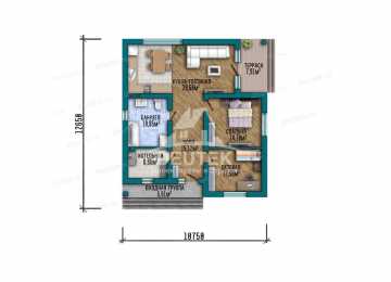 Проект квадратного одноэтажного дома с тремя спальнями - LK-364
