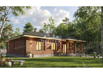 Проект квадратного одноэтажного дома с террасой - LK-368