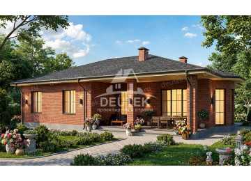 Проект дачного одноэтажного дома с эркером и кабинетом - LK-373