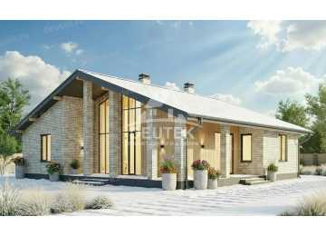 Проект двухэтажного дома 368 м² с подвалом — 4 спальни, кабинет и терраса 49,88 м² - LK-566